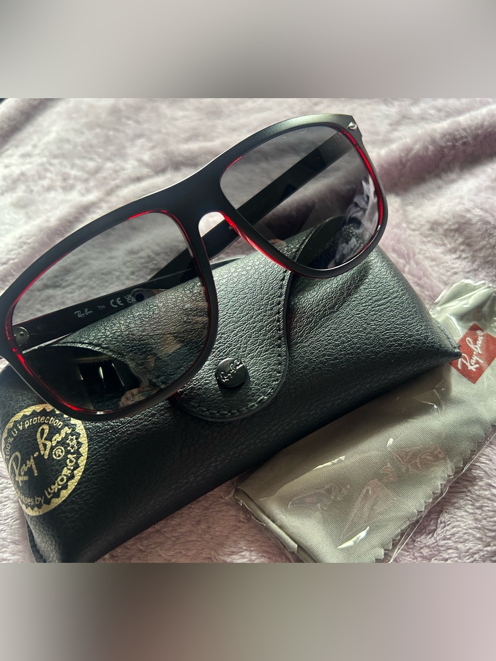 Ray-Ban Black Frame Sunglasses with Red Trim